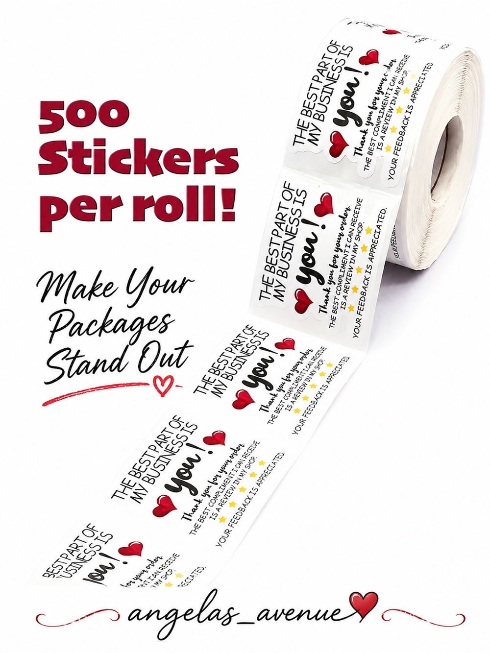 Heartfelt Thankful For Business and Feedback Shipping Stickers Roll - 500 Count
